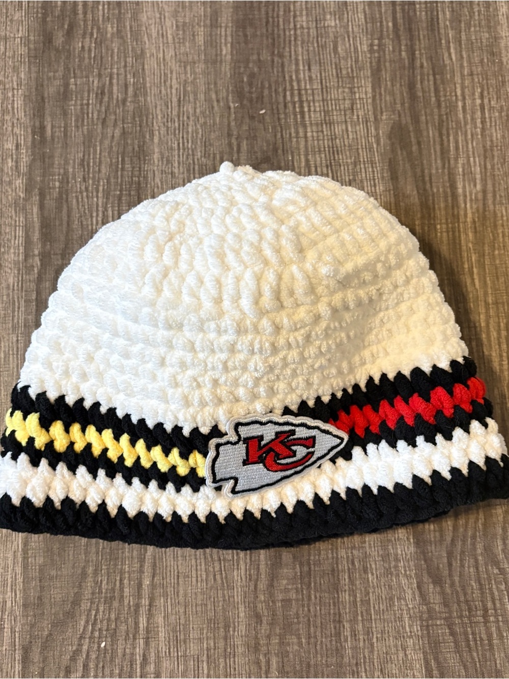Kansas City Chiefs Handmade Crochet Beanie PlushChenille Hat Winter Warm Gameday